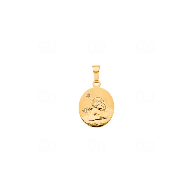 Pendant 750/18 K Yellow Gold Guardian Angel with Diamond - AME1028