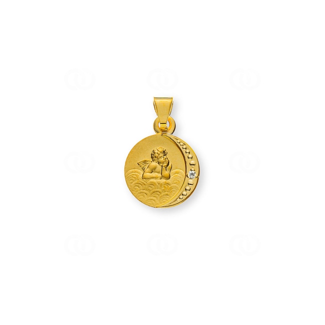Pendant 750/18 K Yellow Gold Guardian Angel with Diamond - AME1039