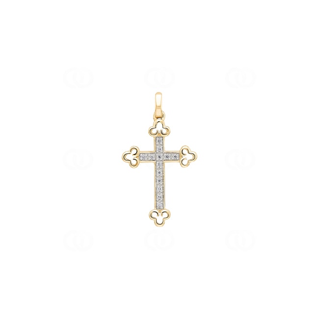 Anhänger 750/18 K Gelbgold Kreuz mit Diamanten 0.04 ct H/si - AN-56685-GG