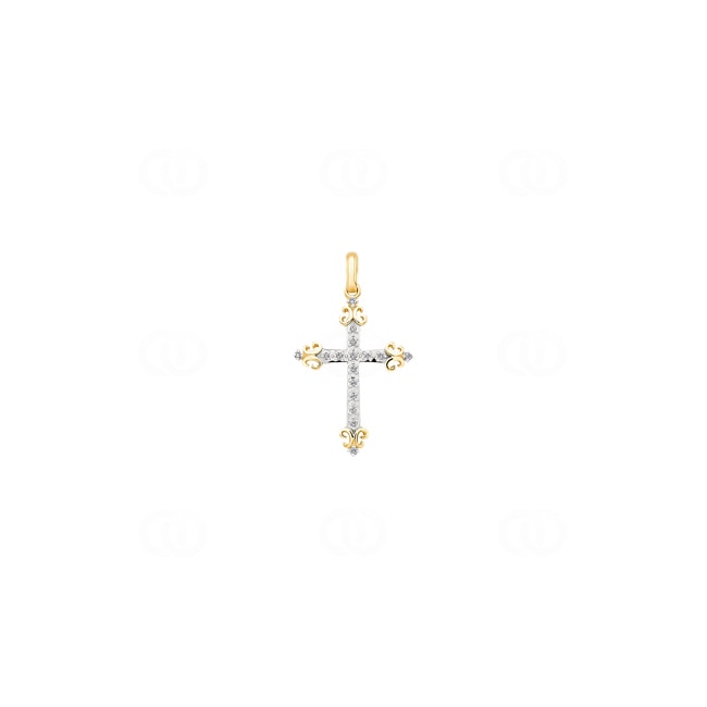 Anhänger 750/18 K Gelbgold Kreuz mit Diamanten 0.048 ct H/si - AN-56688-GG