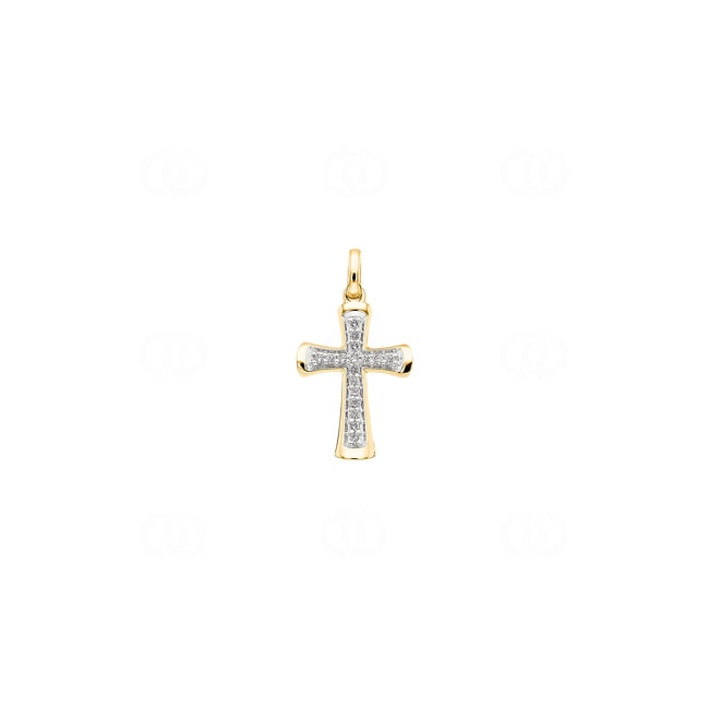 Pendant 750/18 K Yellow Gold Cross with Diamonds 0.05 ct H/si - AN-56682-GG