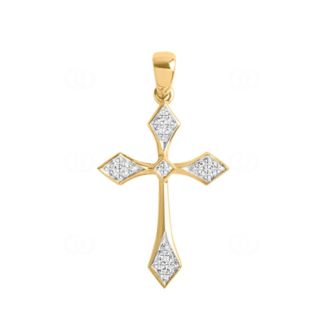 Pendant 750/18 K Yellow Gold Cross with Diamonds 0.05 ct H/si - AN-56690-GG