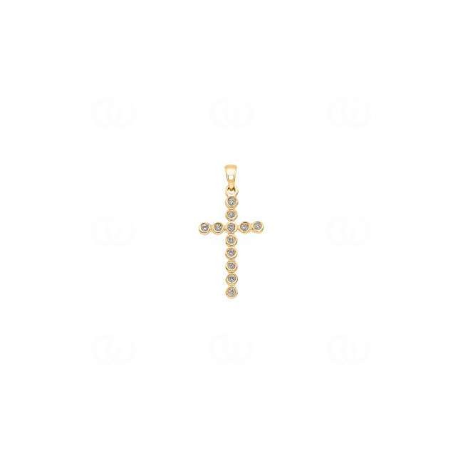 Pendentif or jaune 750/18 ct Croix avec diamants 0.07 ct H/si - AN-17205-GG
