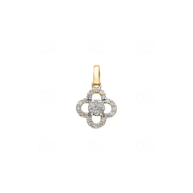 Pendentif or jaune 750/18 ct Trèfle avec diamants 0.18 ct H/si - AN-45229-GG
