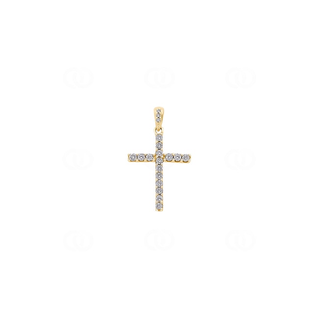 Pendant 750/18 K Yellow Gold Cross with Diamonds 0.25 ct H/si - AN-69443-GG