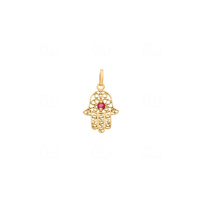 Pendentif or jaune 750/18 ct avec rubis, Main de Fatma - P133.2R
