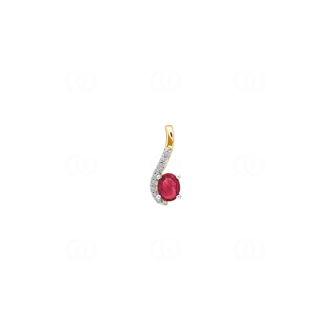 Pendant 750/18 K Yellow Gold with oval Ruby and Diamonds 0.03 ct H/si - AN-52383-RUB-GG