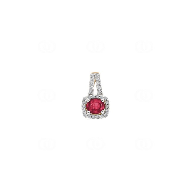 Pendentif or jaune 750/18 ct avec rubis ovale et diamants 0.11 ct H/si - AN-52503-RUB-GG