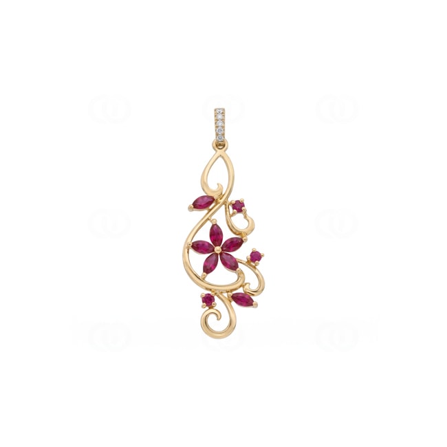 Anhänger 750/18 K Gelbgold mit Rubinen & Diamanten 0.03 ct - AN-73773-RUB-GG