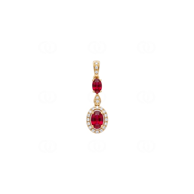 Anhänger 750/18 K Gelbgold mit Rubinen & Diamanten 0.10 ct - AN-73763-RUB-GG