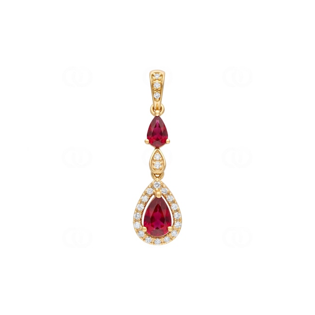Pendentif or jaune 750/18 ct avec rubis & diamants 0.10 ct - AN-73769-RUB-GG