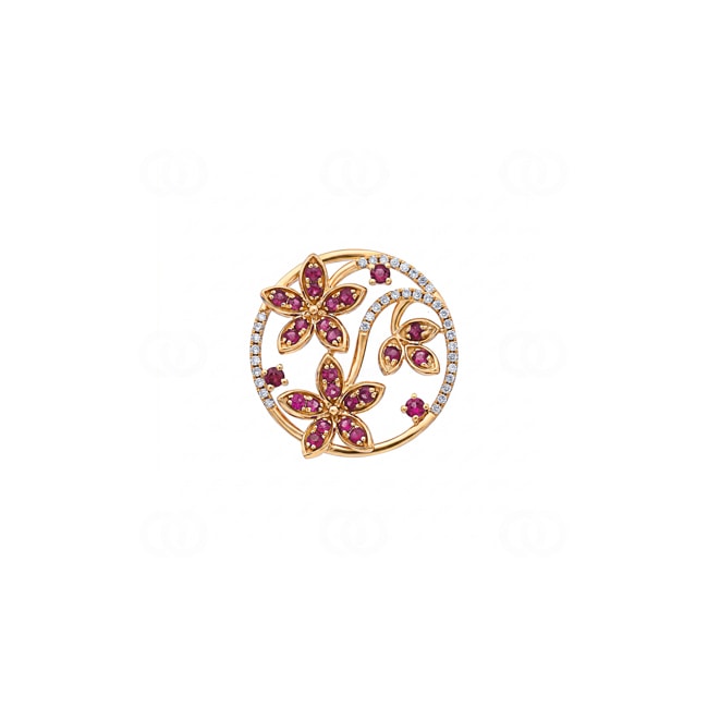 Anhänger 750/18 K Gelbgold mit Rubinen & Diamanten 0.14 ct - AN-73663-RUB-GG
