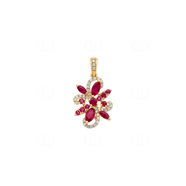 Anhänger 750/18 K Gelbgold mit Rubinen & Diamanten 0.16 ct - AN-73775-RUB-GG