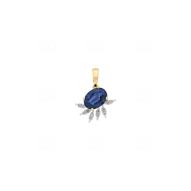 Pendant 750/18 K Yellow Gold with Sapphire & Diamonds 0.05 ct H/si - AN-73486-SAF-GG