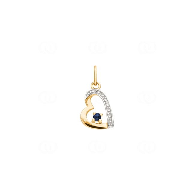 Pendant 750/18 K Yellow Gold Heart with Sapphire - 8255S