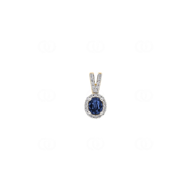Pendentif or jaune 750/18 ct avec saphir ovale et diamants 0.10 ct H/si - AN-52633-SAF-GG