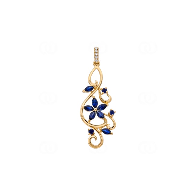Anhänger 750/18 K Gelbgold mit Saphiren & Diamanten 0.03 ct - AN-73773-SAF-GG