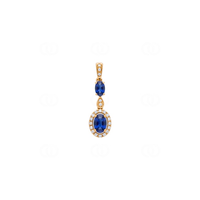 Anhänger 750/18 K Gelbgold mit Saphiren & Diamanten 0.10 ct - AN-73763-SAF-GG