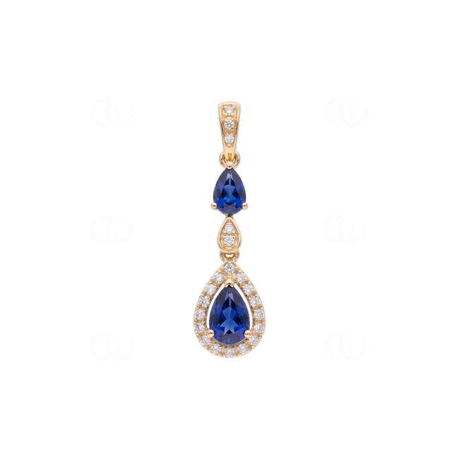Pendentif or jaune 750/18 ct avec saphirs & diamants 0.10 ct - AN-73769-SAF-GG