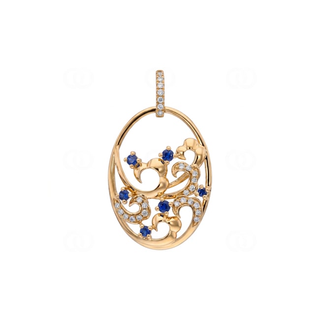 Anhänger 750/18 K Gelbgold mit Saphiren & Diamanten 0.11 ct - AN-73666-SAF-GG