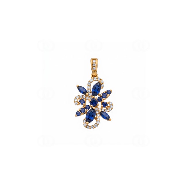 Anhänger 750/18 K Gelbgold mit Saphiren & Diamanten 0.16 ct - AN-73775-SAF-GG