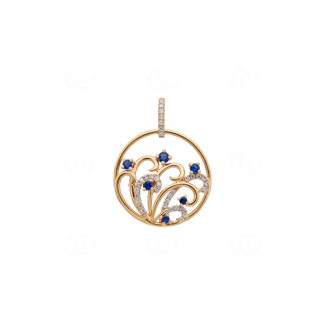 Anhänger 750/18 K Gelbgold mit Saphiren und Diamanten 0.17 ct - AN-73667-SAF-GG