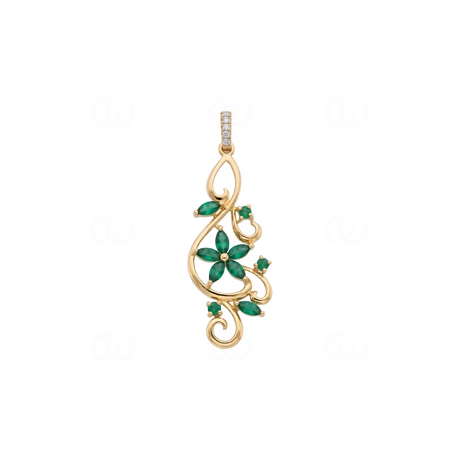 Anhänger 750/18 K Gelbgold mit Smaragden & Diamanten 0.03 ct - AN-73773-SMA-GG