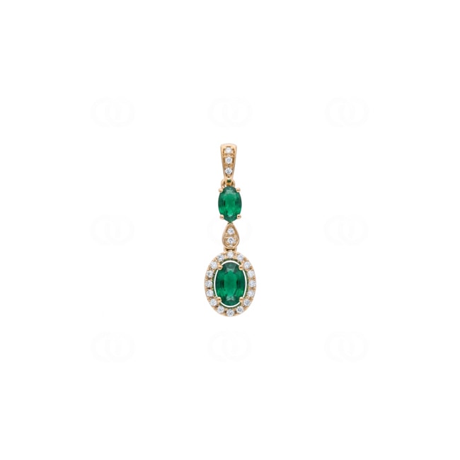 Anhänger 750/18 K Gelbgold mit Smaragden & Diamanten 0.10 ct - AN-73763-SMA-GG