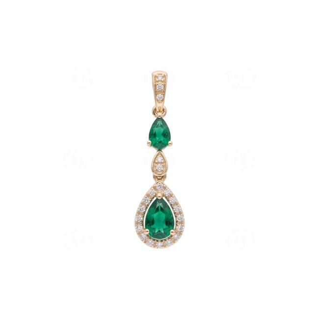 Pendentif or jaune 750/18 ct avec émeraudes & diamants 0.10 ct - AN-73769-SMA-GG