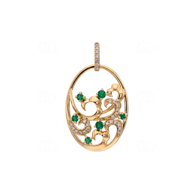 Anhänger 750/18 K Gelbgold mit Smaragden & Diamanten 0.11 ct - AN-73666-SMA-GG