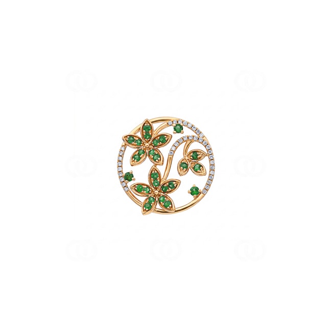 Anhänger 750/18 K Gelbgold mit Smaragden & Diamanten 0.14 ct - AN-73663-SMA-GG