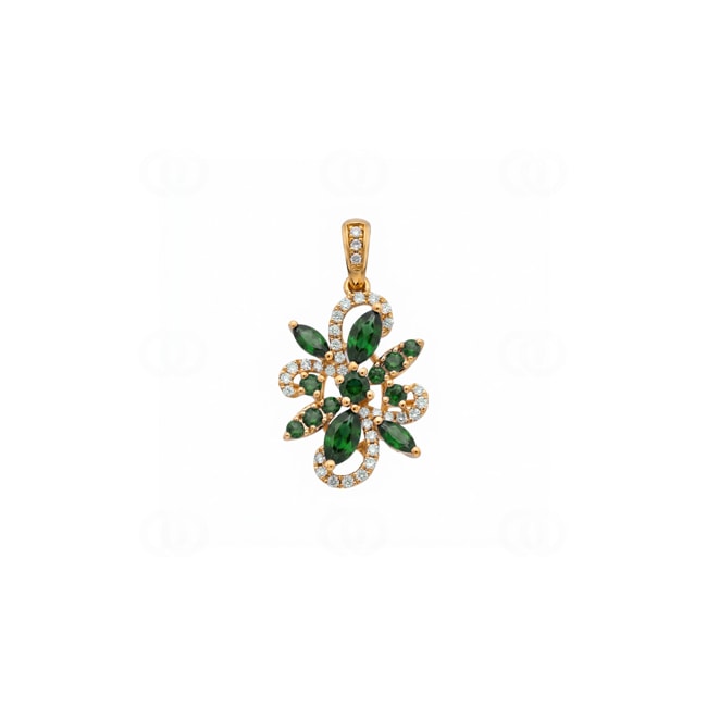Anhänger 750/18 K Gelbgold mit Smaragden & Diamanten 0.16 ct - AN-73775-SMA-GG
