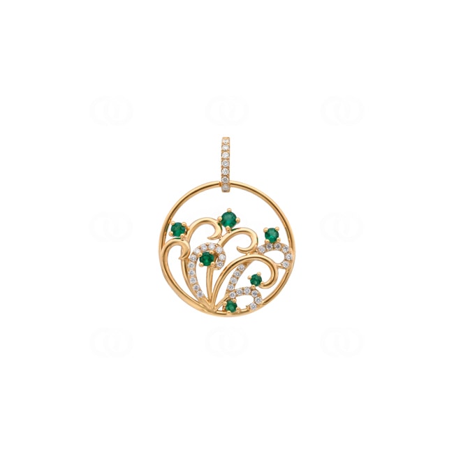 Anhänger 750/18 K Gelbgold mit Smaragden und Diamanten 0.17 ct - AN-73667-SMA-GG