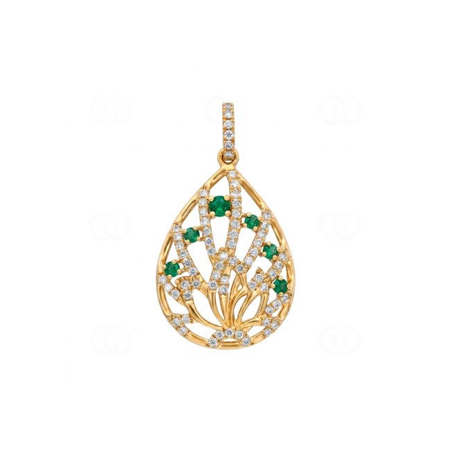 Anhänger 750/18 K Gelbgold mit Smaragden und Diamanten 0.27 ct - AN-73668-SMA-GG
