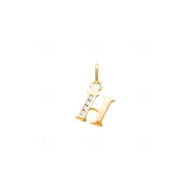 Pendant 750/18 K Yellow Gold with Cubic Zirconia, Letter H - 2960.1H