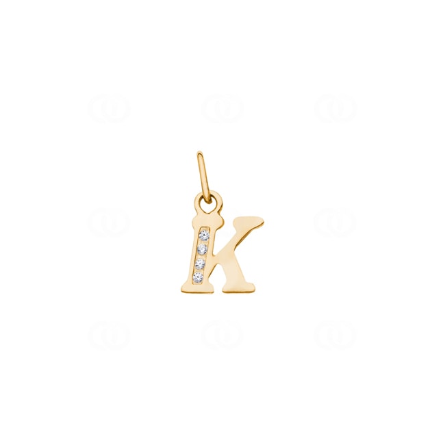Pendant 750/18 K Yellow Gold Letter K with Cubic Zirconia - 2960.1K