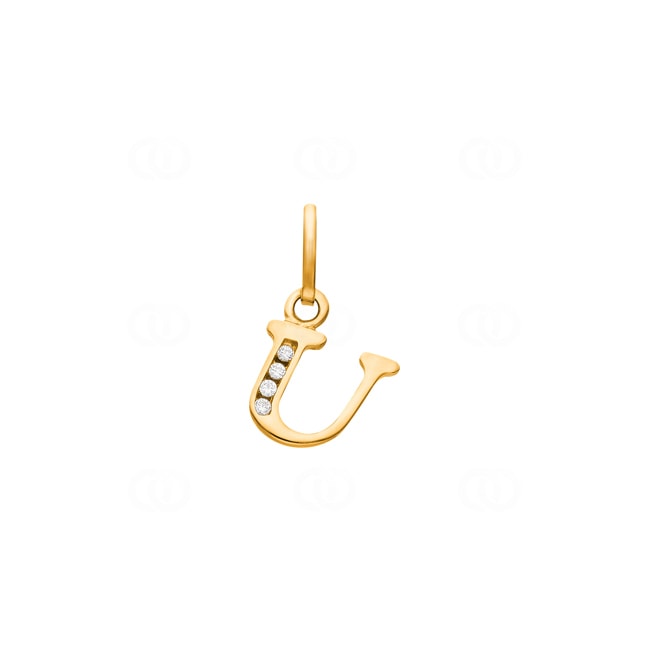 Pendentif or jaune 750/18 ct avec zircones, Lettre U - 2960.1U