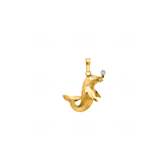 Anhänger 750/18 K Gelbgold Robbe mit Zirkonia - 2499