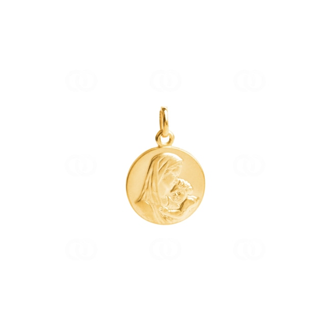 Pendant 750/18 K Yellow Gold Ø 15mm, Madonna with Child - 20319