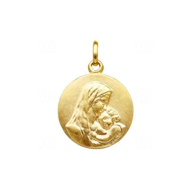 Pendant 750/18 K Yellow Gold Ø 17mm, Madonna with Child - 20320