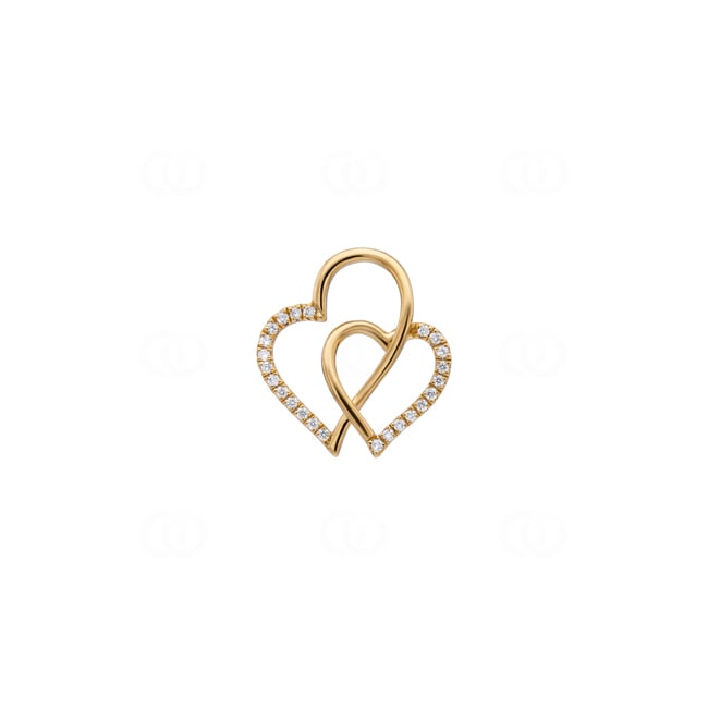 Anhänger 750/18 K Gelbgold verschlungene Herzen mit Diamanten 0.09 ct - AN-73701-GG
