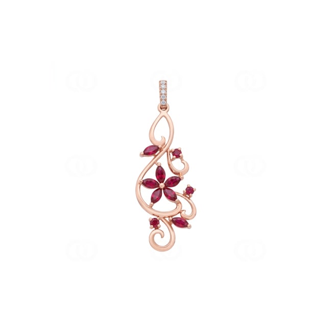 Anhänger 750/18 K Roségold mit Rubinen & Diamanten 0.03 ct - AN-73773-RUB-RG