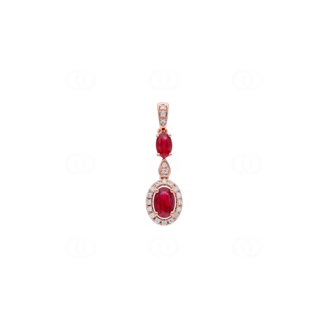 Anhänger 750/18 K Roségold mit Rubinen & Diamanten 0.10 ct - AN-73763-RUB-RG