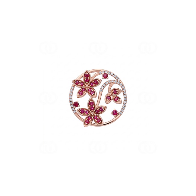 Anhänger 750/18 K Roségold mit Rubinen & Diamanten 0.14 ct - AN-73663-RUB-RG