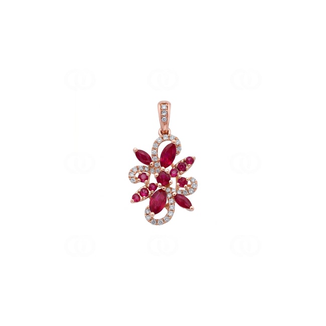 Anhänger 750/18 K Roségold mit Rubinen & Diamanten 0.16 ct - AN-73775-RUB-RG