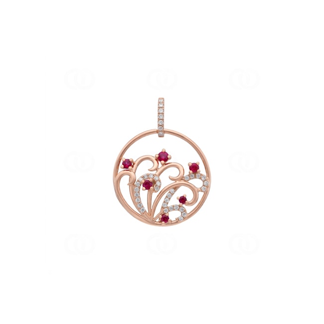 Anhänger 750/18 K Roségold mit Rubinen und Diamanten 0.17 ct - AN-73667-RUB-RG