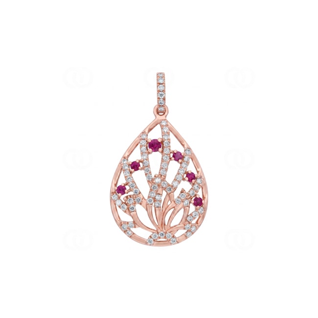 Pendant 750/18 K Rose Gold with Rubies and Diamonds 0.27 ct - AN-73668-RUB-RG