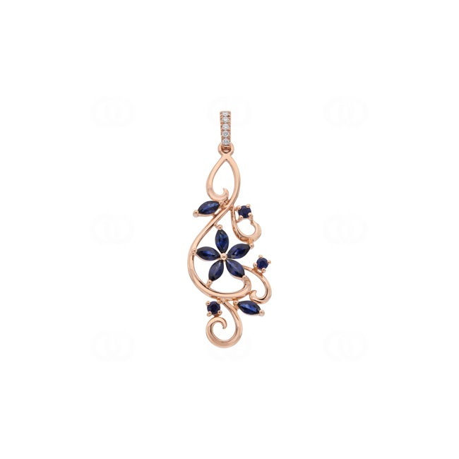 Anhänger 750/18 K Roségold mit Saphiren & Diamanten 0.03 ct - AN-73773-SAF-RG