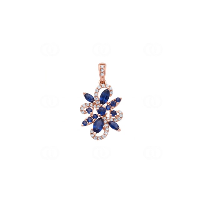 Anhänger 750/18 K Roségold mit Saphiren & Diamanten 0.16 ct - AN-73775-SAF-RG