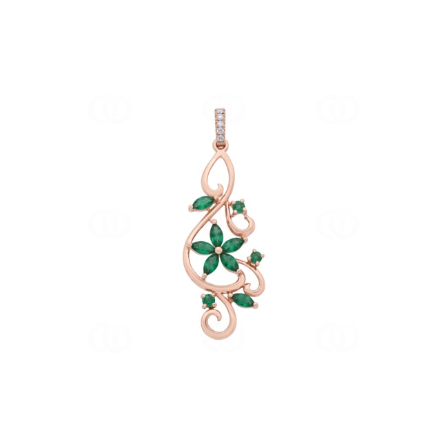 Anhänger 750/18 K Roségold mit Smaragden & Diamanten 0.03 ct - AN-73773-SMA-RG